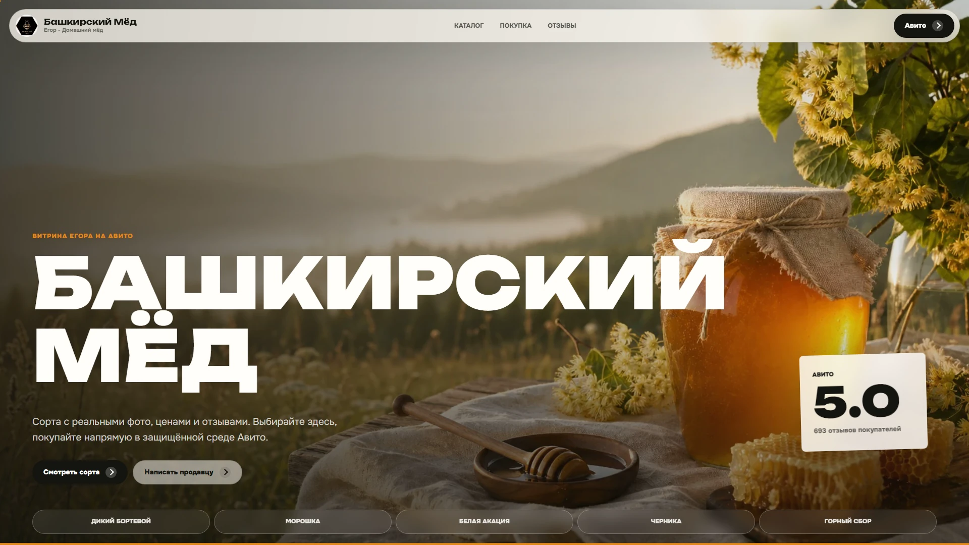 Главный экран сайта башкирского мёда